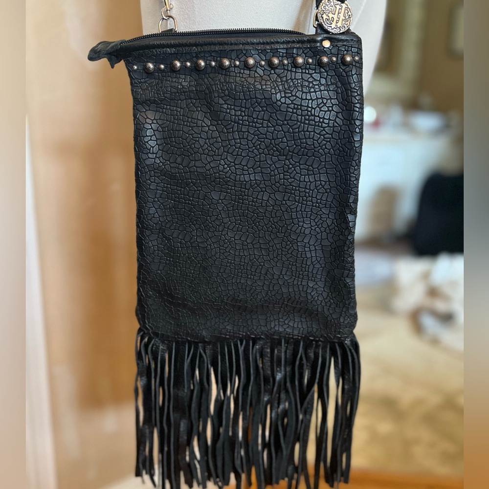 Black Fringe Leather Bag